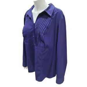 Style & Co Women’s Plus 24W Cobalt Blue Pleated Blouse Rhinestone Button Formal